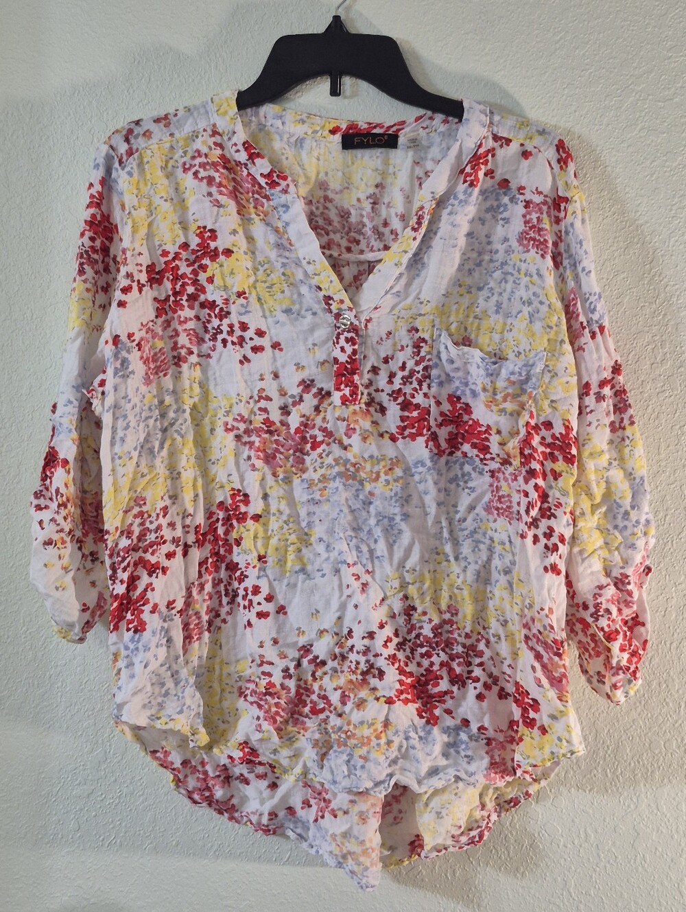 FYLO White Floral Split-Neck Tunic with Red & Yellow Print